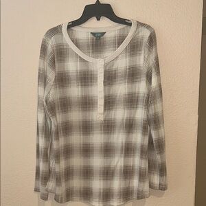 Cozy Plaid Henley Top in Cream and Brown